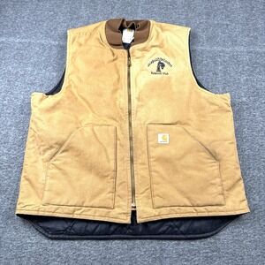 Carhartt Vest Mens XL Tall XLT Brown Firm Duck Quilted Insulated Distressed Work